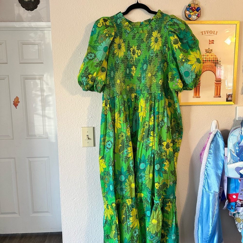 Joanie Green Floral Balloon Sleeve Maxi Dress US M - Picture 2 of 5